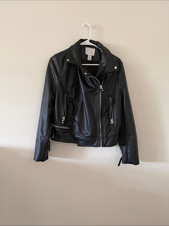 H&M Jackets & Blazers - H&M Black Faux Leather Moto Jacket with Silver Hardware